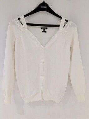 Massimo Dutti Off Shoulder V Neck Cardigan Off White Knit Button-Front Sweater